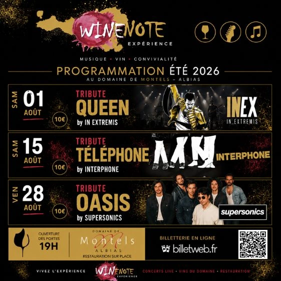 Programmation estivale des wine note au Domaine de Montels propriété des Vignobles Romain